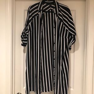 Black and white striped button up tunic
